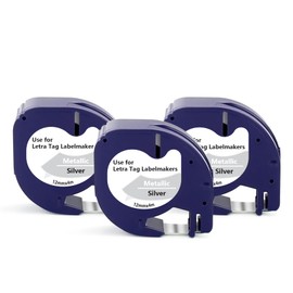 UNOKA Compatible for Dymo Letratag Tape Silver Metallic 91208 91338 S0721730, 12mm x 4m Black on Silver Labels for DYMO LetraTag LT-100H LT-100T LT110T 2000 200B XR XM QX 50 Label Makers, 3-Pack
