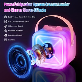 Karaoke Machine 2 Microphones for Kids Adults,Mini Karaoke Microphone Kids Microphone Portable Bluetooth Speaker Player Gifts Toys for Girls 4, 5, 6, 7, 8, 9, 10 +Year Old Birthday Home Party (Pink)