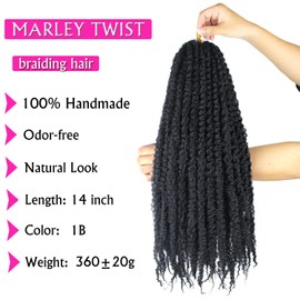Marley Twist Braiding Hair 14 Inch Marley Hair 8 Packs Kinky Twist Hair Extensions for Afro Kinky Curly Braiding Soft and Natural Crochet Hair (14 Inch 8packs, 1B)