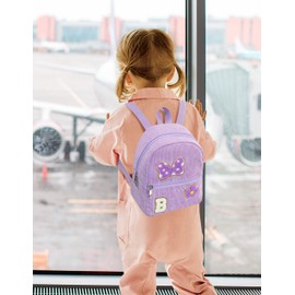 2 3 4 5 6 Year Old Girl Gifts Chenille Initial Mouse Bow Mini Backpack, Corduroy Toddler Backpacks Christmas Birthday Gifts for Girls 2-4 5-6, Purple Mini Diaper Bag Must Haves for Park Travel B