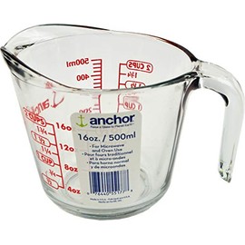 Anchor Hocking 2 Cup (16 Ounce) Glass Measuring Cup, clear glass with red lettering (Anc-9439)