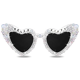 Yoridis 50th Birthday Glasses, HELLO FIFTY Sunglasses White 50th Birthday Glasses for Funny Friends Fifty Gifts