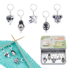 NBEADS 5Pcs 5 Styles Porcelain Stitch Markers, Butterfly Penguin Crochet Stitch Marker Charms Knitting Locking Marker with Leverback Earring Findings for Knitting Crochet Quilting Jewelry Making
