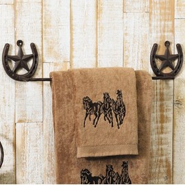Black Forest Décor - Western Star Towel Bar - Lone Stars and Dark Brown Horseshoes Western Décor - 23.75" x 4.25" x 2.5"