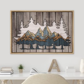 SIGNWIN Framed Canvas Print Wall Art Wood Double Exposure Mountain Tree Nature Wilderness Digital Art Modern Art Decorative Zen Countryside/Farm for Living Room, Bedroom, Office - 16"x24" Natural