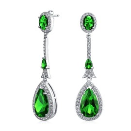 Art Deco Style Green Teardrop Fashion Statement Simulated AAA CZ Emerald Green Chandelier Earrings For Women Prom Silver Plated
