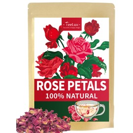 TeeLux Rose Petals Tea, Premium Food Grade Dried Rose Flowers for Drinks, Baking, DIY Beauty, Crafts, All Natural, Caffeine Free, 2.82oz
