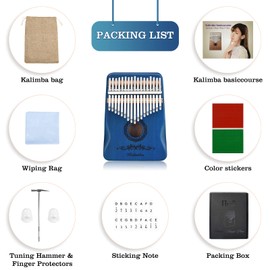 Kalimba Thumb Piano 17 Keys, Finger Piano Musical Instruments, Mbira Music Kids Gifts Adult Beginners Hand Pianos (Blue)