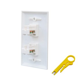 BUPLDET Ethernet Punch Down Wall Plate 2 Port with Tool - Single Gang Cat6 RJ45 Keystone Punchdown Jack Cover Plate/Faceplate - White
