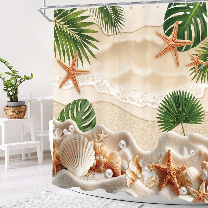Starfish Beach Coastal Sage Green Palm Tree Sea Bathroom Shower