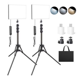 2 Pack LED Video Light Kit, Studio Lights, Scrhot Photography Lighting with 64" Tripod Stand, Dimmable 2800-8400K Podcast Lighting Panel for Video Recording/Game Live Streaming/YouTube