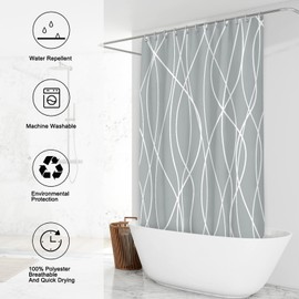 Punkray Light Grey Shower Curtain for Bathroom with Hooks,Shower Curtain Set Stripe Bath Curtains Decorative White Shower Curtains Weighted Hem Water Repellent Washable, 72x72