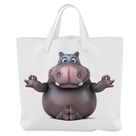 Merchandise for Fans Einkaufstasche - 45 x 42 cm x 9,5 cm, 18 Liter - Motiv: 3D Comic Nilpferd beim Yoga - 03