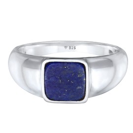 Kuzzoi 0609190921 Men's Signet Ring Solid (10 mm) Wide in 925 Sterling Silver, Classic Silver Ring with Enamel for Men, Ring for Men with Enamel Plate, Ring Size 60 - 66, Gemstone, Sodalite