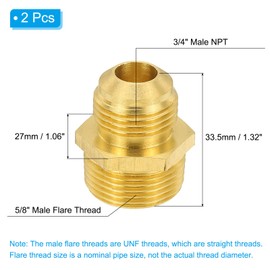 PATIKIL Brass Flare Coupling Fitting, 3 Pcs 3/4" Male NPT x 5/8" Male Flare Thread Brass Pipe Fitting Half-union Connector Tubing Adapter Coupler for Propane, Fuel, Oil, Gas Systems