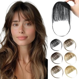 Rose bud Bangs Hair Clip in Fringe Bangs with Temples Bangs 100% Real Human Hair Extensions for Daily Wear Natural Black