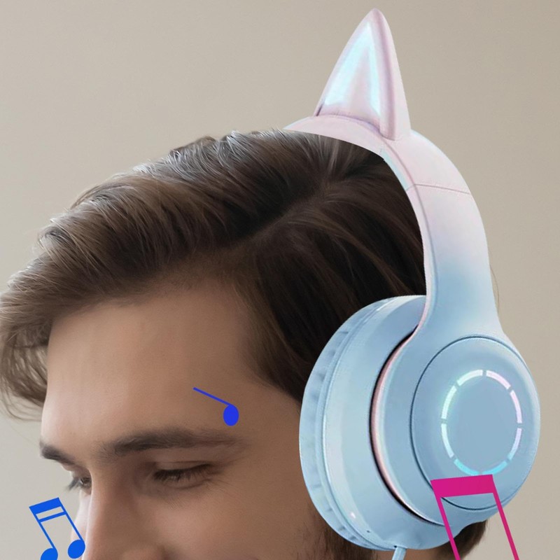 RGB Cat Ear Headphones,Wireless Foldable & Wired Over Ear Headphones