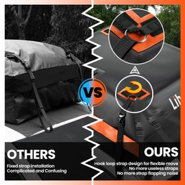 Extra Waterproof Car Rooftop Cargo Carrier Bag with Metal Ring Movable Straps Fit Cars with/Without Roof Rack, 21 Cu Ft Car Top Luggage Roof Bag with Smooth Zipper, Non-Slip Mat, 6 Door Hooks