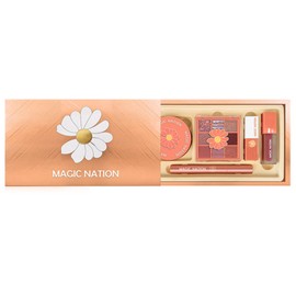 KIADZIE メイクアップセット 長持ち口紅 シアーリップグロス ウォータティント ボリュームマスカラ ルースパウダー ウォータープルーフアイシャドウ 初心者向け トラベルギフト（01-オレンジ）