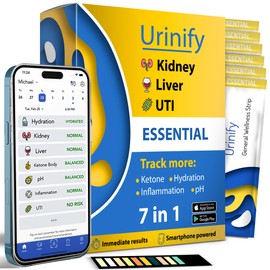 Urinify Mobile App Urine Test Strips -Trusted at Home Kidney and Liver Test Kit, Urinary Protein, UTI Test, Hydration, Ketone Body, pH, Urinalysis- Essential Kit (6 Strips)