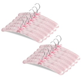 Jetec 12 Pieces Satin Padded Hangers with 360° Swiveling Hook Sponge Shoulder Pads Hanger for Coat, Sweaters, Blouse, Wedding Dress, Women Cloths (Light Pink)