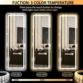 Hasipu Full Length Mirror with Lights, 56" x 16" LED Floor Mirror, Full Body Dressing Standing, Hanging Mounted Mirror for Living Room Bedroom Cloakroom, Round White