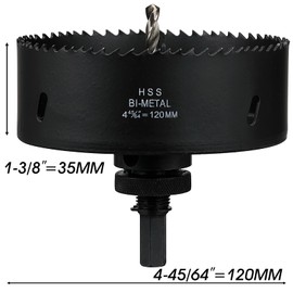 120mm(4-45/64") HSS Hole Saw for Wood, M42 Bi-Meta Vent Cutter in 30mm Cutting Depth, Black Finished Soffit Cutter Saw with Heavy Duty Hex Shank Arbor