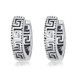 Greek Key Earrings Sterling Silver Small Huggie Hoop Earrings Greek Key Jewelry Gifts for Women Men