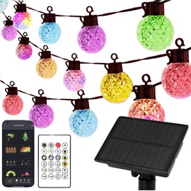 Sunlitec Solar LED String Lights, 25 RGB Color Changing Bulbs, Bluetooth App Control, IP65 Waterproof, 8 Scene & 4 Music Modes, 15ft Globe Lights for Patio, Backyard, and Party Decor