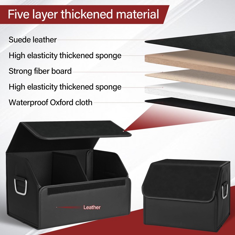JEYODA Suede Leather Trunk Organizer, Large Capacity Soft Car Organizers