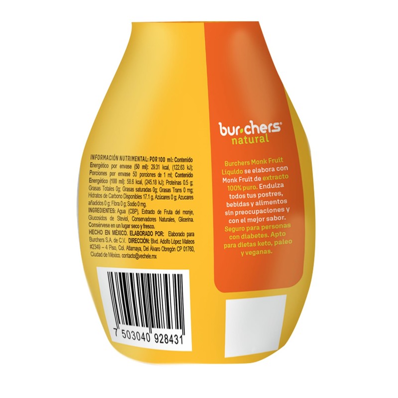 Burchers Natural Monk Fruit Líquido, Endulzante Natural Líquido, 50ml