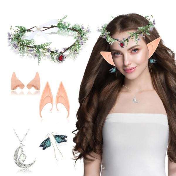 Elf Crown Elf Headpiece, Elf Ears Cosplay Accessories, Butterfly Earrings