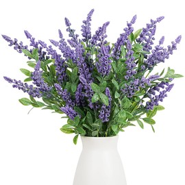 Melorca&Guilla Artificial Plants Greenery Stems 6Pcs 25inch Fake Lavender Greenery Branches Fake Flowers for Wedding Centerpiece Spring Easter Farmhouse Home Decoration (6, Purple Lavender)