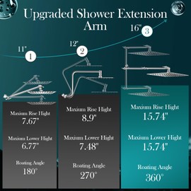 12' Rain Shower Head Combo, High Pressure Rainfall Shower Head with 16' Flexible Adjustment of Height/Angle Upgraded Extension Arm and 5 Setting Spray Handheld Shower Head, Anti-leak (Chrome) | Beekim