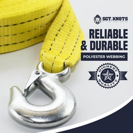 SGT KNOTS Heavy Duty Tow Strap with Solid Metal Hooks - 10,000lbs Recovery Capacity Tow Rope for Cars Trucks Jeeps Boats and More (2" x 20',Yellow)