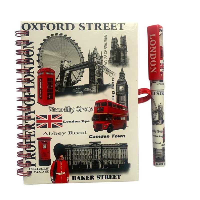 Famous London Icons A6 Notebook Notepad & Pen - Wire-bound