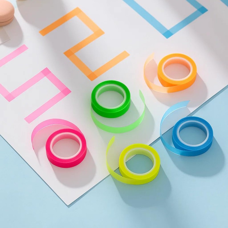 Bookgear Highlight Tape - 5 Rolls Neon Marking Tape -