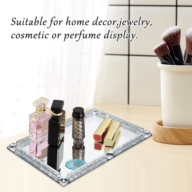 Mirror Crystal Perfume Tray,Crushed Diamond Filled Crystal Glass Vanity Tray,Jewelry