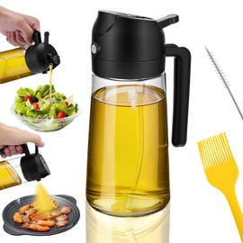 2 in1 Ölsprüher für Speiseöl , 470ml Öl Sprühflasche mit Silikon-Ölbürste, Reinigungsbürste, Öl Sprüher Können Ölspray und Gießen zum Kochen, Grillen, Heißluftfritteuse, Salat, Backen (Schwarz)