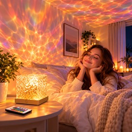 RGB Water Ripple Projector Light for Ambient Lighting – 16 Colors with Remote Control for Bedroom, Home Office & Living Room