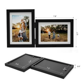 Janreefan Double Vertical & Horizontal Picture Frames Hinged Folding Photo Frames Poster Frames in Black Made of Pine Wood with Real Glass for Wall Hanging or Tabletop Standing, Display Pictures 4x6