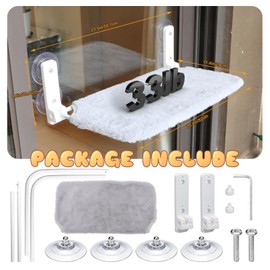 Cat Window Perch, Cordless Foldable Hammock Bed for Large Cat 2-in-1 Breathable & Plush Cushion Reversible Cover with 4 Large Suction Cup Solid Metal Frame Resting Seat Easy to Remove Indoor Grey