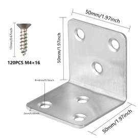 NAHUAA Pack of 20 Angle Connectors 50 x 50 x 50 mm Thickness 2 mm Stainless Steel Angle 90 Degree L Heavy Duty Angle Corner Connector for Wooden Tables, Chairs, Furniture, Cabinets (with 120 Screws)