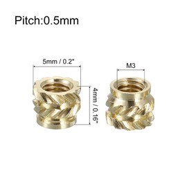 Sourcing Map Knurled Insert Nuts - 50pcs M3 x 4mm L x 5mm OD Brass Female Threaded Inserts for 3D Printing
