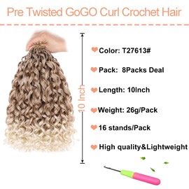 Mscat 10 Inch Gogo Curl Crochet Hair 8 Packs Pre Looped Water Wave Crochet Hair Ombre Blonde Ocean Wave Goddess Box Braids Deep Twist Synthetic Braiding Hair for Women(8 Packs, T27613#)