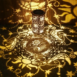 Fabuday Sun Moon Outdoor Solar Lantern Waterproof - Hanging Solar Power Lights Led for Outside, Garden Decor for Patio, Porch, Balcony, Yard and Deck, Stars Decorations Gifts for Women Mom