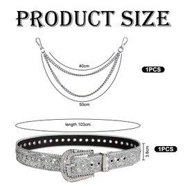 1 Rhinestone Belt And 1 Trouser Chain, Shiny Belt, Creative Personality Belt, Fashion Belt, Clothing Accessories