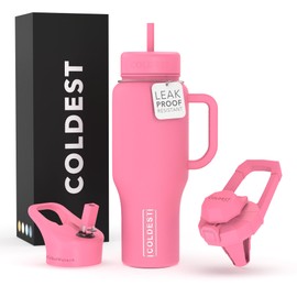 Coldest Tumbler with Handle and Straw Lid | 3 Lids Insulated Reusable Stainless Steel Water Bottle Travel Mug | Gifts for Women Him Her | Limitless Collection (36 oz, Pink Perfection)