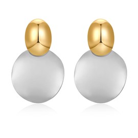 FAMARINE Gold Silver Small Disc Statement Earrings Smooth Round Hammered Dangle Earrings for Women Trendy