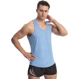 Vislivin Workout Tank Tops for Men Quick Dry Y-Back Tanks Bodybuilding Sleeveless Shirts-4 Packs Black/Sky Blue/Grey/ArmyGreen M